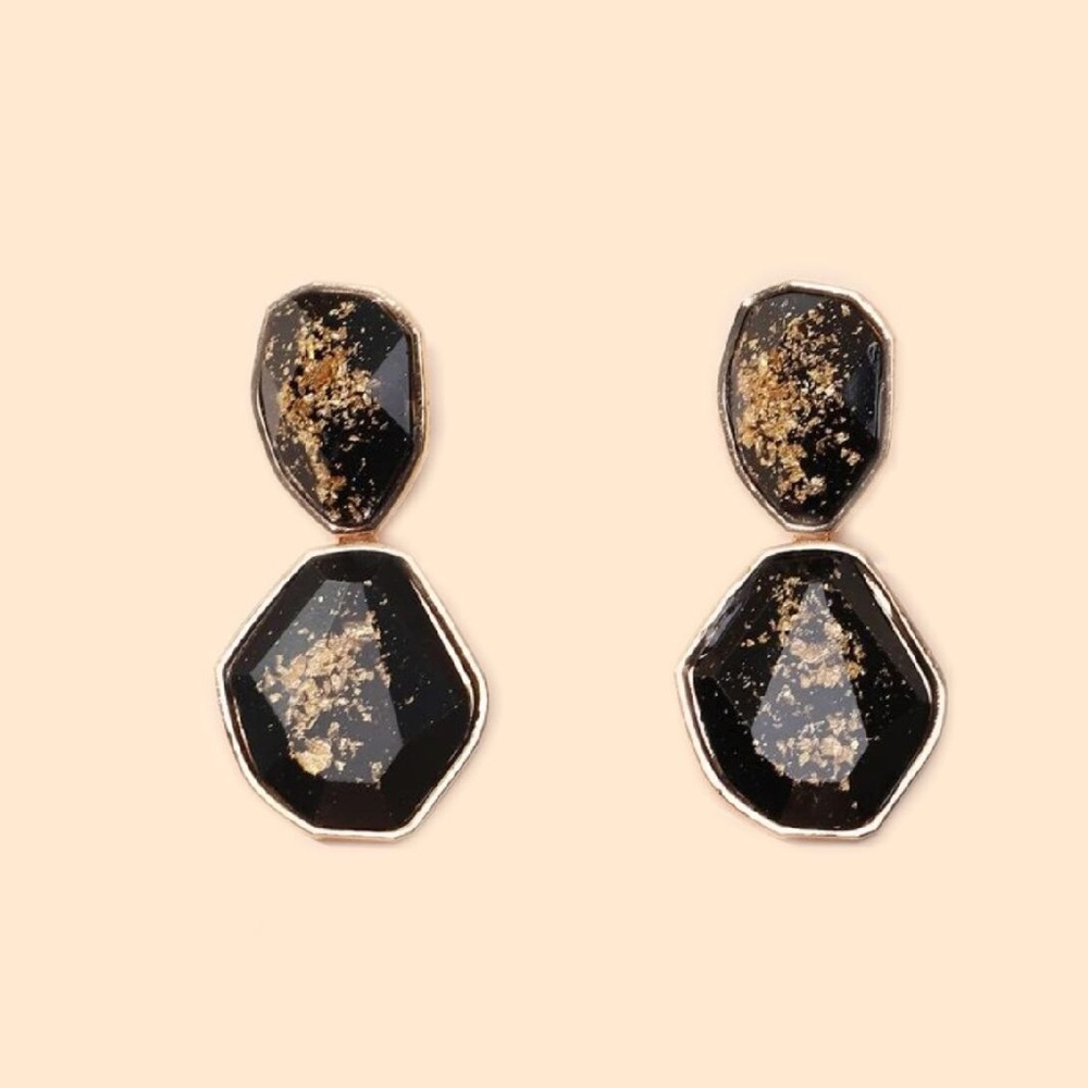 Black and Gold Colored Resin Drop Earrings - Picture 2 of 4